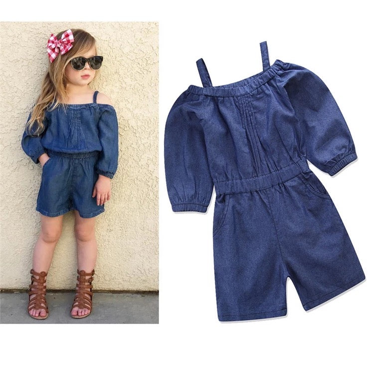 Off the Shoulder Jean Jumpsuit Girls Kids Clothing – TheMoiRe