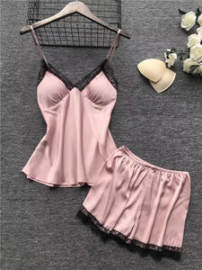 Four Piece High Quality Silk and Lace Women's Sexy Pajamas Lounge